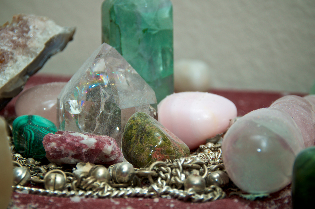dusty pagan altar with stones